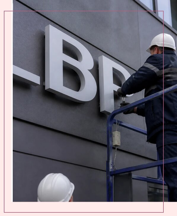 Изготовление и монтаж наружных букв на подложке в Нефтекамске